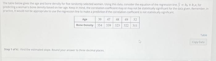The Table Below Gives The Age And Bone Density For Five Randomly Selected Women Using This Data Consider The Equation 1