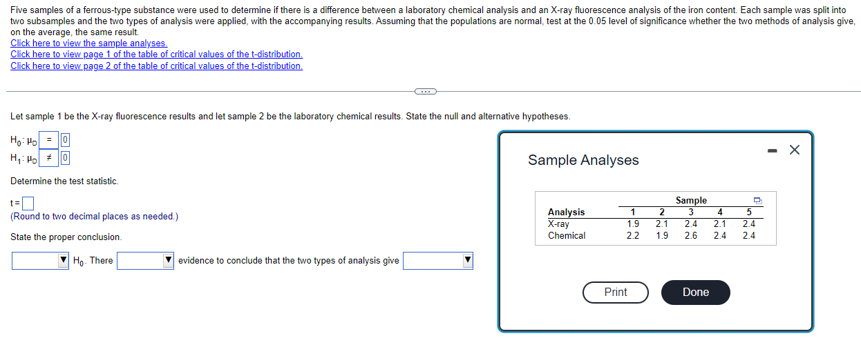 Five Samples Of A Ferrous Type Substance Were Used To Determine If There Is A Difference Between A Laboratory Chemical A 1