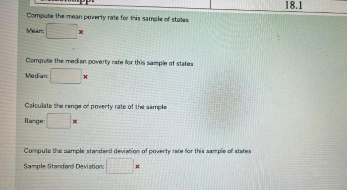 Compute The Main Poverty Rate For The Sample Of States Mean Compute The Median Poverty Rate For The Sample Of States Me 2