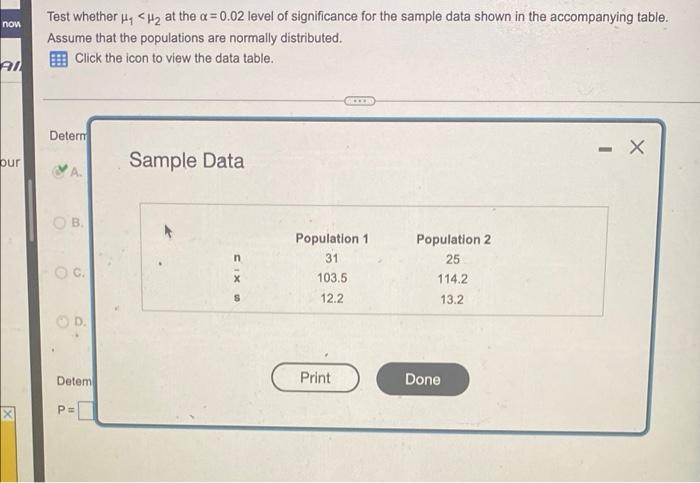 Now Test Whether Hy H2 At The A 0 02 Level Of Significance For The Sample Data Shown In The Accompanying Table Assume 1