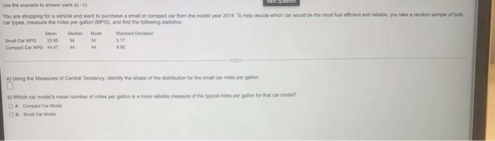 Use Be Serio To Answer Parts A Ch Won You Are Shopping For A Vehicle And Want To Purchase A Small Or Compact Car From T 1