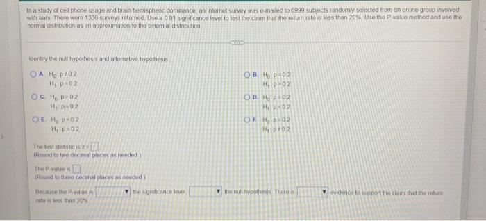 In A Study Of Cell Phone Usage And Brain Hemispheric Dominance An Infornet Survey Was E Mailed To 6999 Subjects Randoml 1