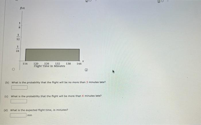 X 1 8 1 12 1 24 114 144 120 126 132 138 Flight Time In Minutes B What Is The Probability That The Flight Will Be No M 1