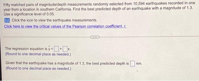 Fifty Matched Pairs Of Magnitude Depth Measurements Randomly Selected From 10 594 Earthquakes Recorded In One Year From 1