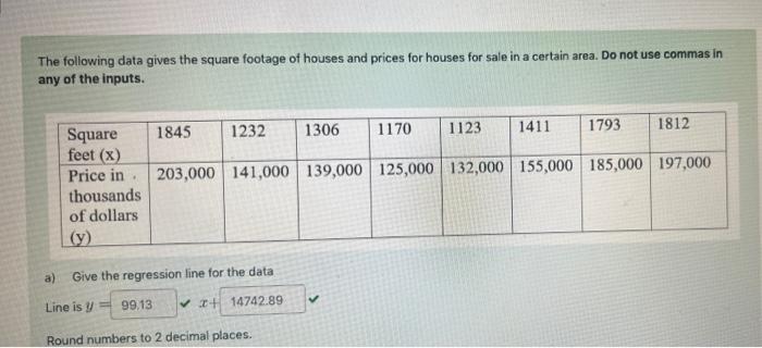 B Give The Correlation Coefficient For The Data Correlation Coefficient Is R D Use The Line To Predict The Price Of A 1