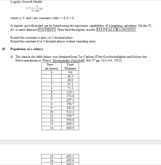 C Logistic Growth Model Ya 1 Ae Where A B And Care Constants With C 0 B 0 A Logistic Growth Model Can Be Found Usi 1