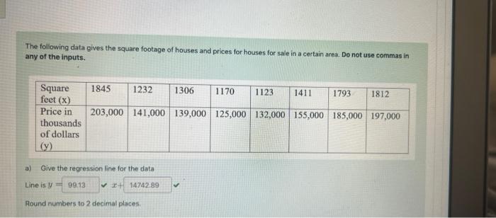 B Give The Correlation Coefficient For The Data Correlation Coefficient Is R D Use The Line To Predict The Price Of A 1