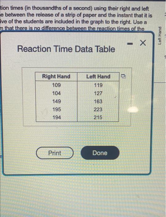 240 Several Students Were Tested For Reaction Times In Thousandths Of A Second Using Their Right And Left Hands Each 2
