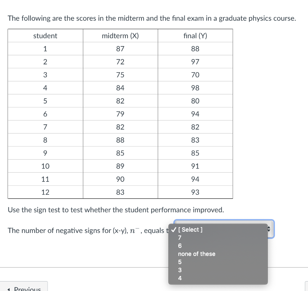 The Following Are The Scores In The Midterm And The Final Exam In A Graduate Physics Course Student Midterm X Final 1