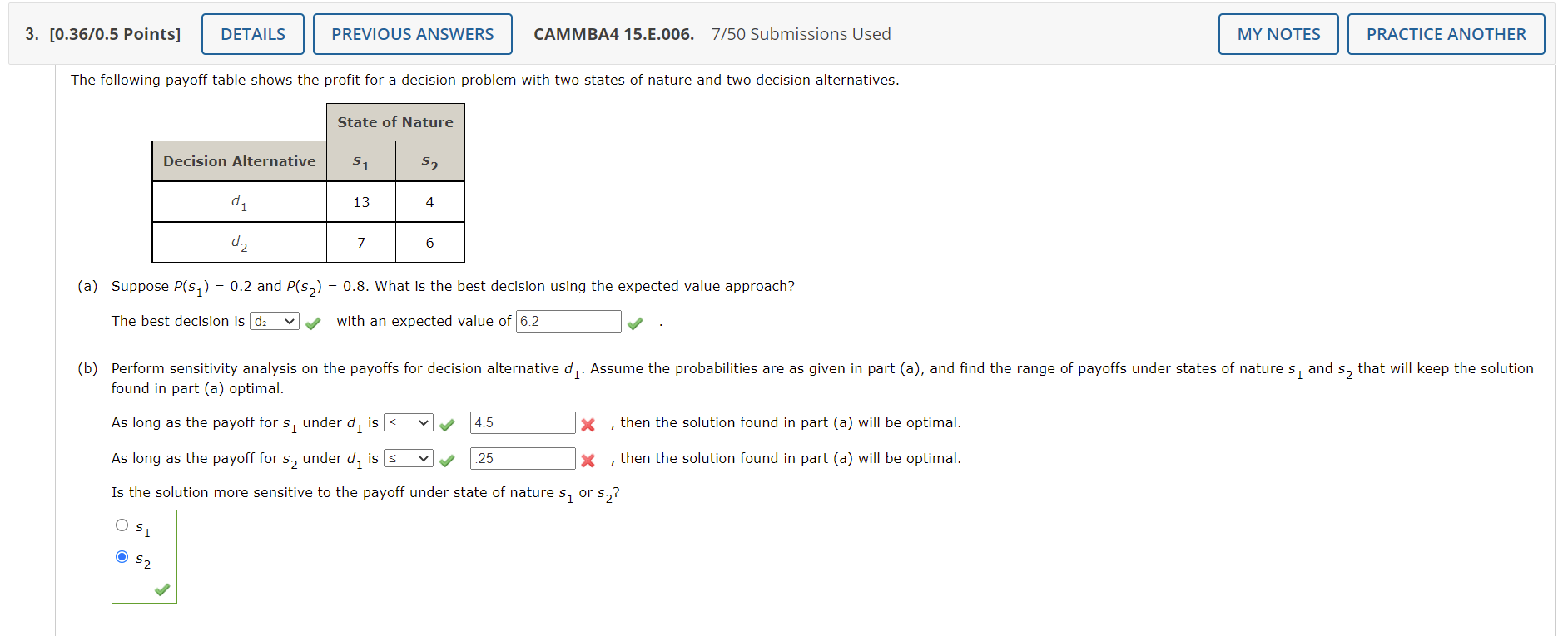 3 0 36 0 5 Points Details Previous Answers Cammba4 15 E 006 7 50 Submissions Used My Notes Practice Another The Foll 1