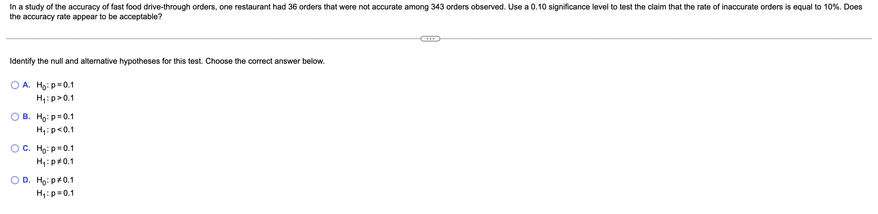 In A Study Of The Accuracy Of Fast Food Drive Through Orders One Restaurant Had 36 Orders That Were Not Accurate Among 1