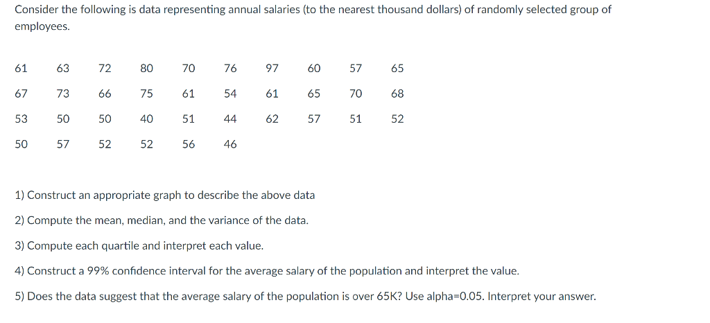 Consider The Following Is Data Representing Annual Salaries To The Nearest Thousand Dollars Of Randomly Selected Group 1