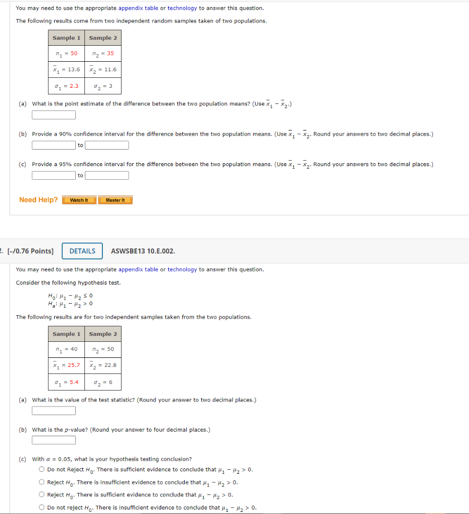 You May Need To Use The Appropriate Appendix Table Or Technology To Answer This Question The Following Results Come Fro 1