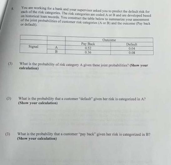 You Are Working For A Bank And Your Supervisor Asked You To Predict The Default Risk For Each Of The Risk Categories Th 1