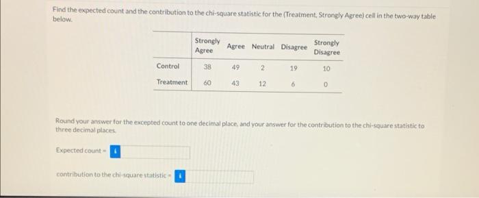 Find The Expected Count And The Contribution To The Chi Square Statistic For The Treatment Strongly Agree Cell In The 1