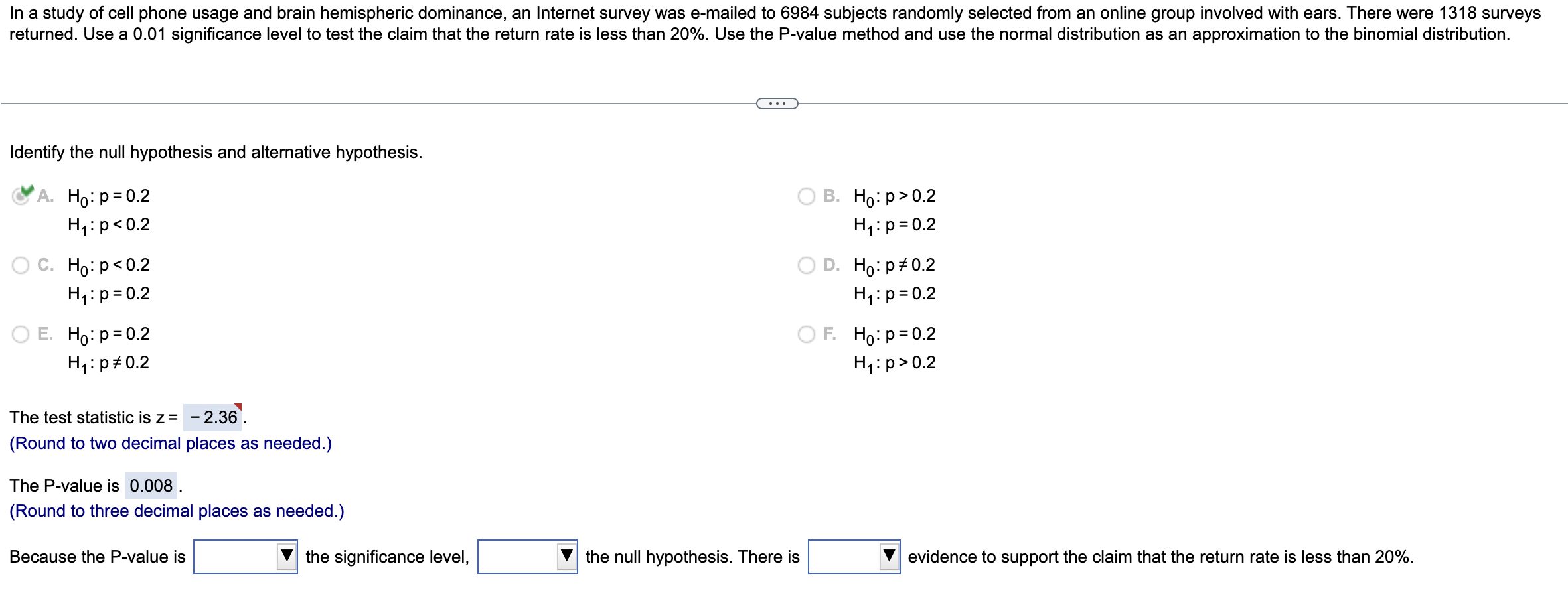 In A Study Of Cell Phone Usage And Brain Hemispheric Dominance An Internet Survey Was E Mailed To 6984 Subjects Randoml 1