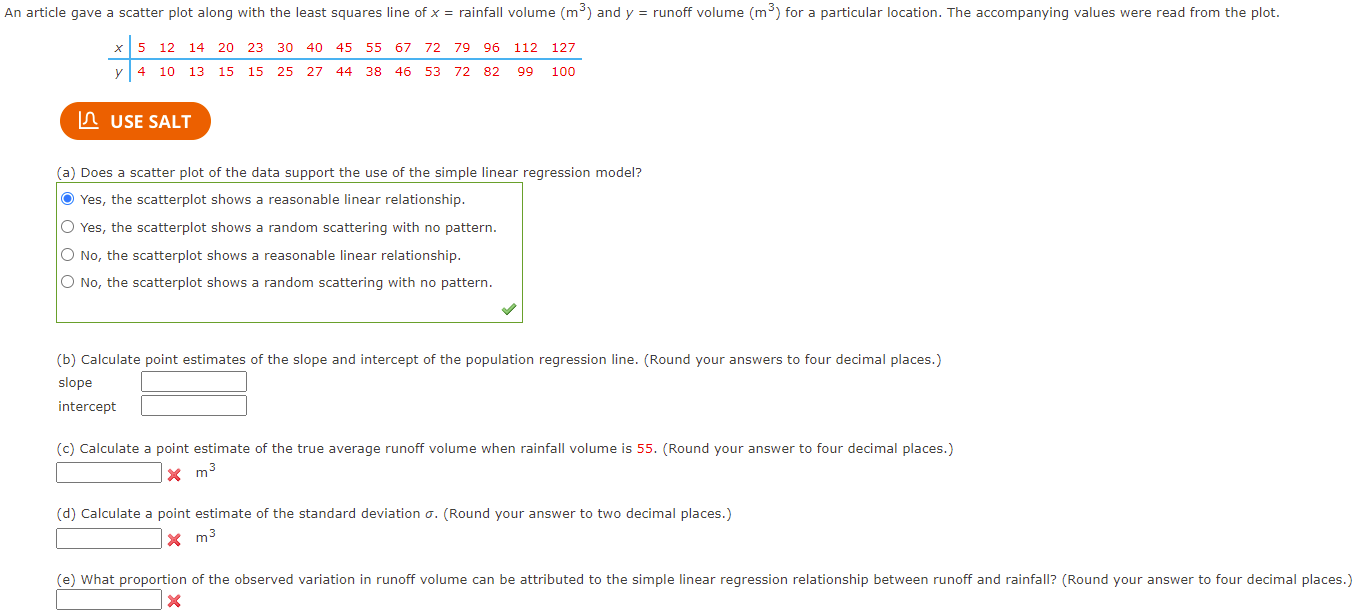 An Article Gave A Scatter Plot Along With The Least Squares Line Of X Rainfall Volume M And Y Runoff Volume M Fo 1