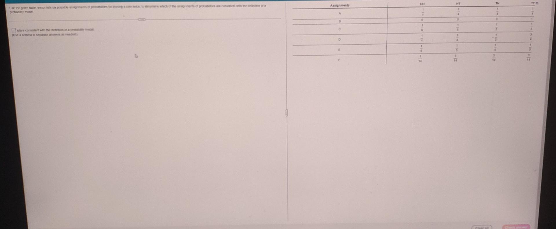 Hh Ht Th Tt Assignments Use The Given Tatile Which Is Assignments At Starteto Determine Which The Signments Et Probabies 1