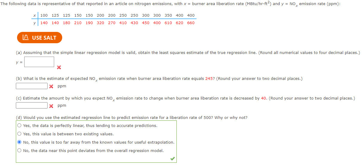 The Following Data Is Representative Of That Reported In An Article On Nitrogen Emissions With X Burner Area Liberati 1