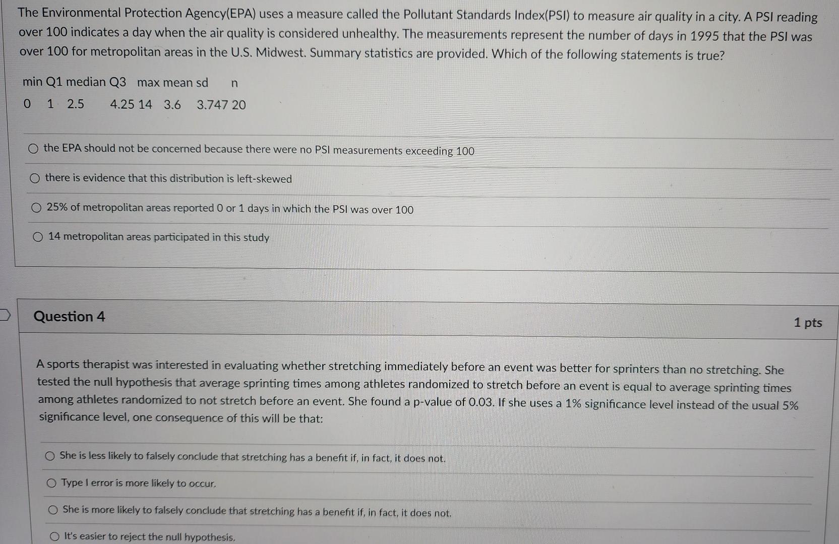 The Environmental Protection Agency Epa Uses A Measure Called The Pollutant Standards Index Psi To Measure Air Quality 1