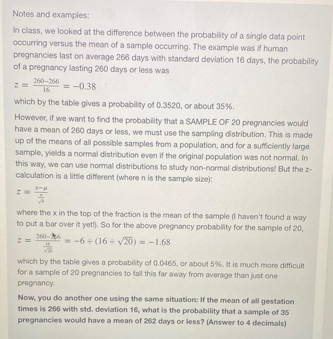Z Notes And Examples In Class We Looked At The Difference Between The Probability Of A Single Data Point Occurring V 1