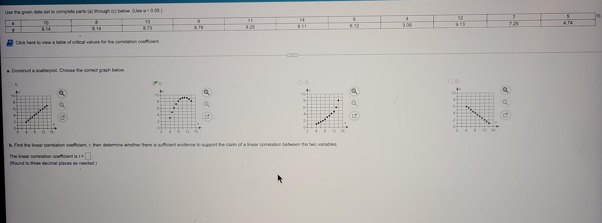 Use The Given Data Set To Complete Parts A Through C Below Use A 0 05 9 8 78 11 9 25 14 8 11 6 6 6 12 4 3 09 1 1