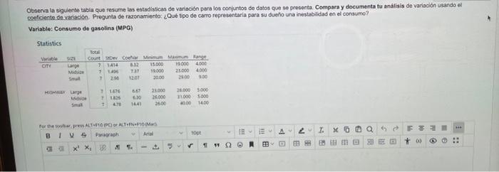 Observa La Siguiente Tabla Que Resume Las Estadisticas De Variacion Para Los Conjuntos De Datos Que Se Presenta Compara 1