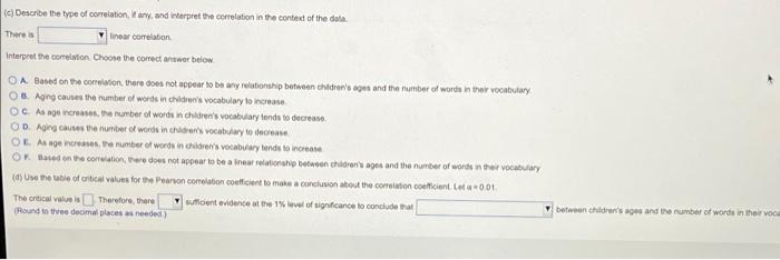 Accompanying Table Shows The Ages In Years Of 11 Children And The Numbers Of Words In Their Vocabulary Complete Parts 5