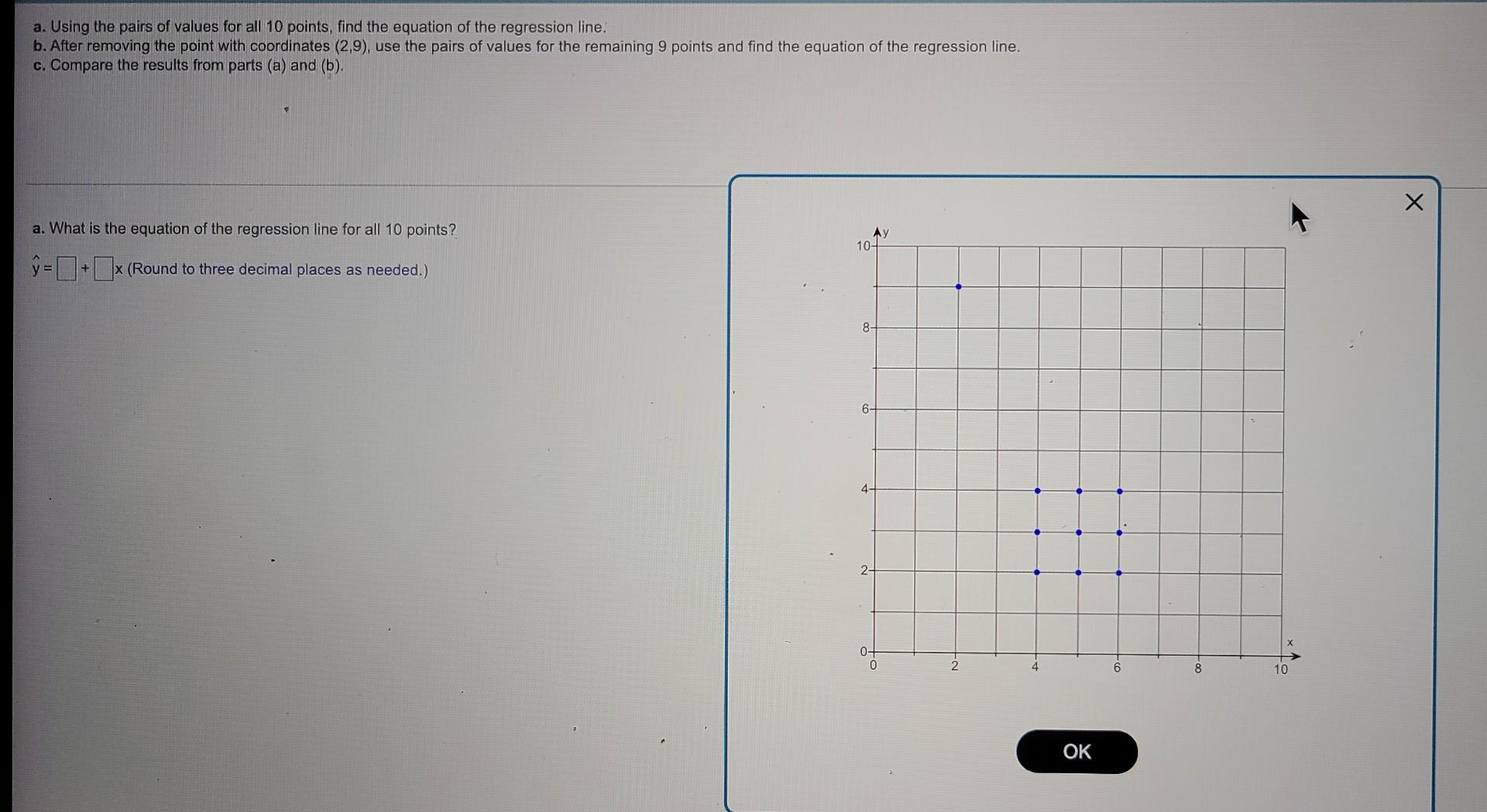 A Using The Pairs Of Values For All 10 Points Find The Equation Of The Regression Line B After Removing The Point Wi 1