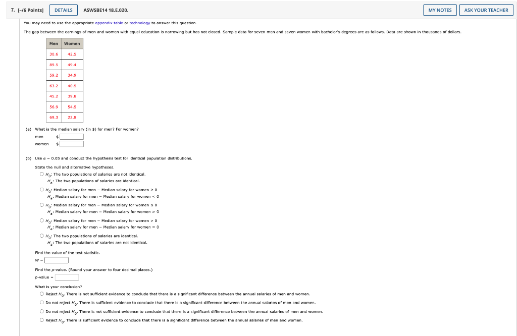 7 6 Points 6 Details Aswsbe14 18 E 020 My Notes Ask Your Teacher You May Need To Use The Appropriate Appendix Tab 1