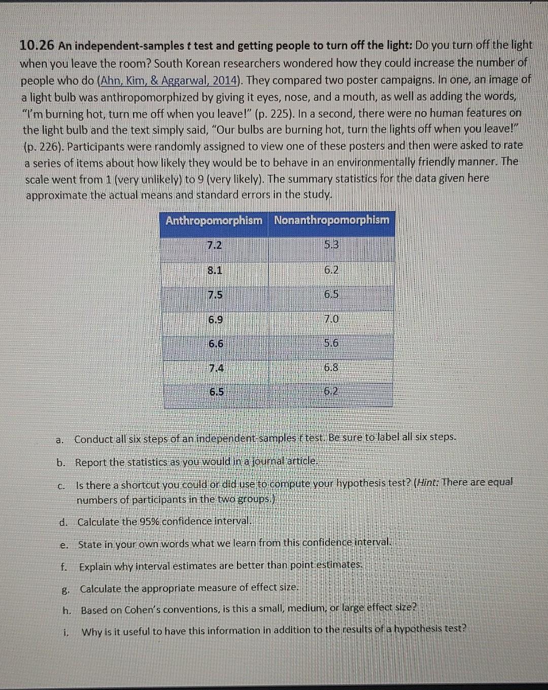 10 26 An Independent Samples T Test And Getting People To Turn Off The Light Do You Turn Off The Light When You Leave T 1