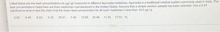 Listed Below Are The Lead Concentrations In Measured In Different Ayurveda Medicinos Ayurveda Is A Traditional Medic 1