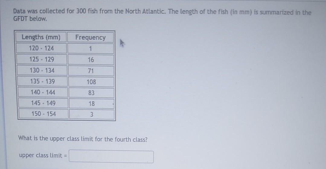 Data Was Collected For 300 Fish From The North Atlantic The Length Of The Fish In Mm Is Summarized In The Gfdt Below 1