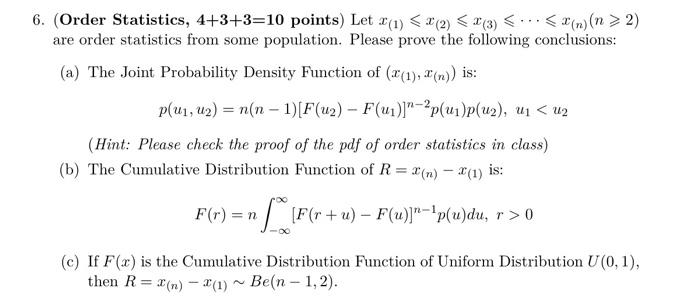 6 Order Statistics 4 3 3 10 Points Let 3 1 3 2 3 3 N N 2 Are Order Statistics From Some Popul 1