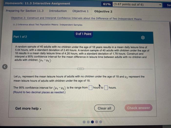 Homework 11 3 Interactive Assignment 61 3 67 Points Out Of 6 Sai Preparing For Section 11 3 Introduction Objective 1 1