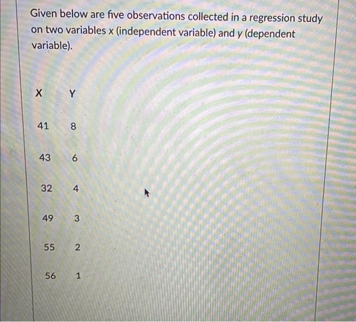 Given Below Are Five Observations Collected In A Regression Study On Two Variables X Independent Variable And Y Depen 1