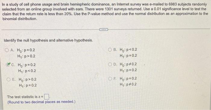 In A Study Of Cell Phone Usage And Brain Hemispheric Dominance An Internet Survey Was E Mailed To 6983 Subjects Randoml 1