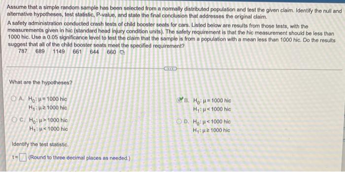 Assume That A Simple Random Sample Has Been Selected From A Normally Distributed Population And Test The Given Claim Id 1