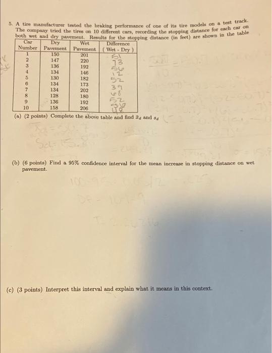 5 A Tire Manufacturer Tested The Braking Performance Of One Of Its Tire Models On A Test Trace The Company Tried The Ti 1