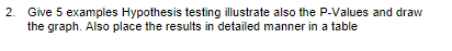 2 Give 5 Examples Hypothesis Testing Illustrate Also The P Values And Draw The Graph Also Place The Results In Detaile 1
