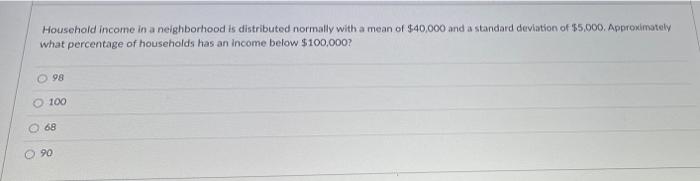 Household Income In A Neighborhood Is Distributed Normally With A Mean Of 40 000 And A Standard Deviation Of 5 000 Ap 1