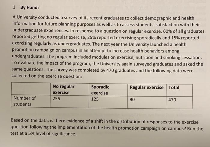 1 By Hand A University Conducted A Survey Of Its Recent Graduates To Collect Demographic And Health Information For Fu 1