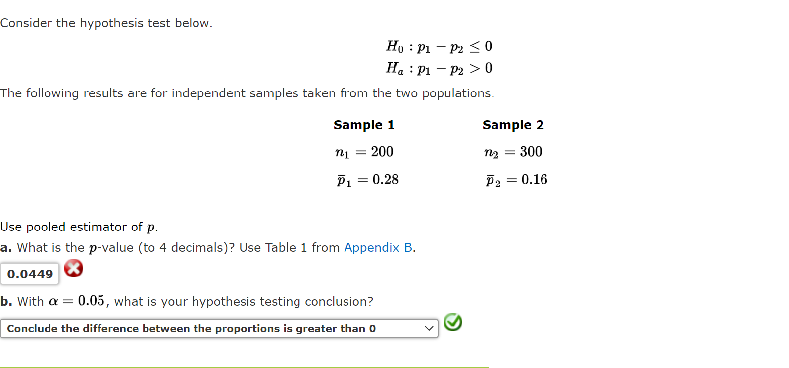 Consider The Hypothesis Test Below H P1 P2 0 H P1 P2 0 The Following Results Are For Independent Samples T 1