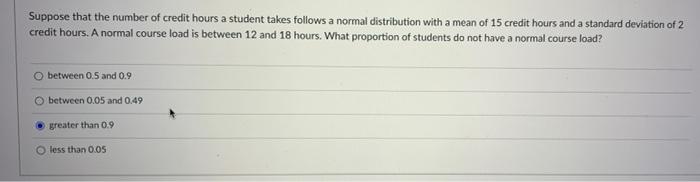 Suppose That The Number Of Credit Hours A Student Takes Follows A Normal Distribution With A Mean Of 15 Credit Hours And 1