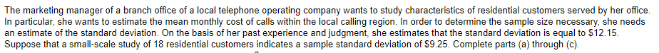 The Marketing Manager Of A Branch Office Of A Local Telephone Operating Company Wants To Study Characteristics Of Reside 1
