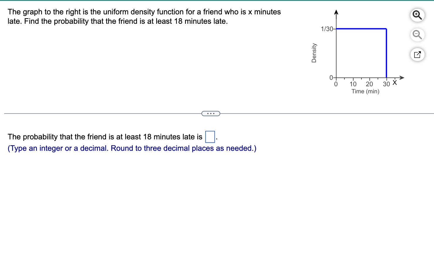 The Graph To The Right Is The Uniform Density Function For A Friend Who Is X Minutes Late Find The Probability That The 1