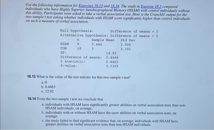 Use The Following Information For Exercises 18 13 And 18 14 The Study In Exercise 18 5 Compared Individuals Who Have Hi 1