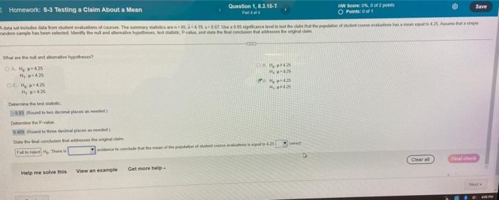 Save Hw Score On 002 Pouts O Paintsaft Homework 8 3 Testing A Claim About A Mean Question 1 8 3 16 1 Pod Tata Sit Indti 1