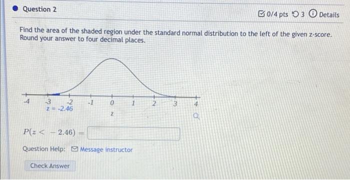 Question 2 0 4 Pts 3 Details Find The Area Of The Shaded Region Under The Standard Normal Distribution To The Left Of Th 1