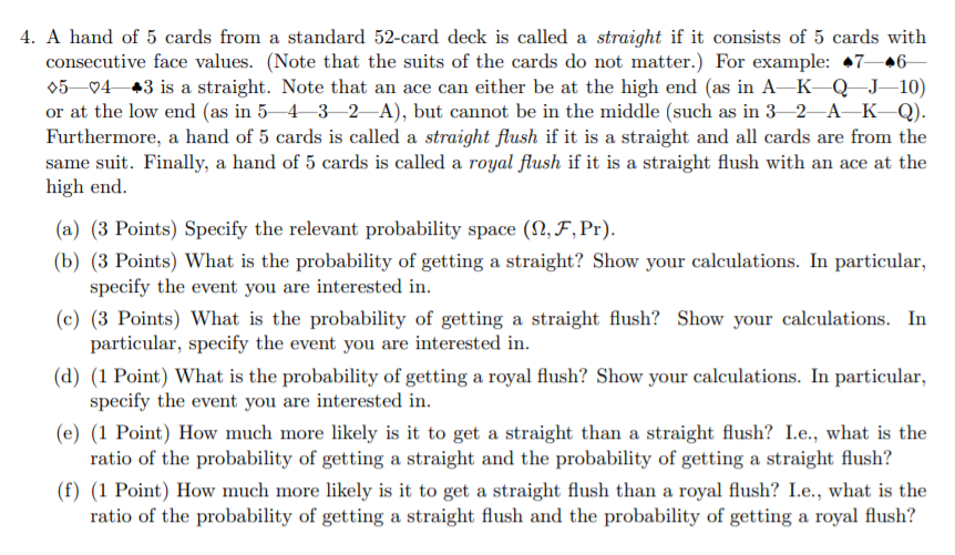 4 A Hand Of 5 Cards From A Standard 52 Card Deck Is Called A Straight If It Consists Of 5 Cards With Consecutive Face V 1